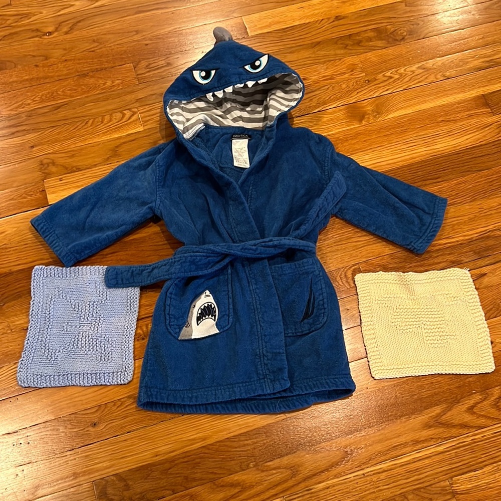 Shark hooded towel and hand made wash clothes